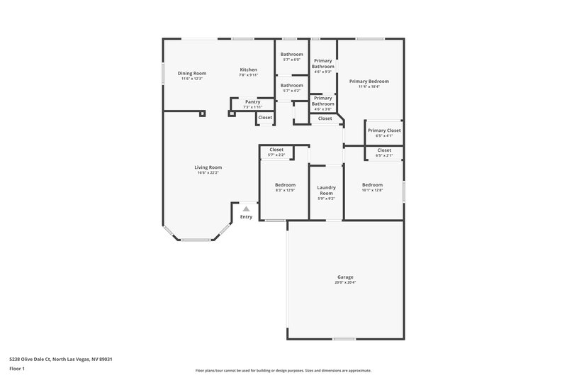 1,800/Mo, 5238 Olive Dale Ct North Las Vegas, NV 89031 Floor Plan View