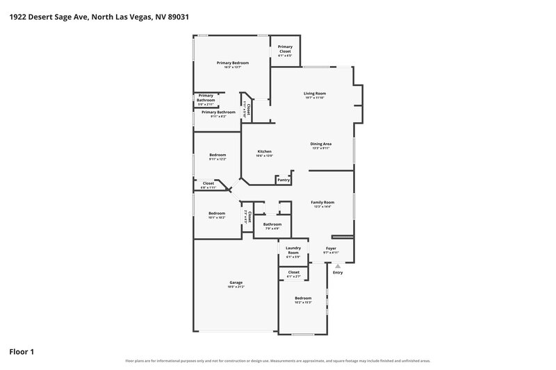 2,080/Mo, 1922 Desert Sage Ave North Las Vegas, NV 89031 Floor Plan View