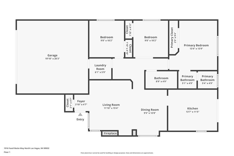 1,940/Mo, 1916 Fossil Butte Way North Las Vegas, NV 89032 Floor Plan View
