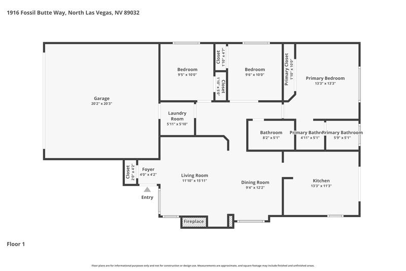 1,865/Mo, 1916 Fossil Butte Way North Las Vegas, NV 89032 Floor Plan View