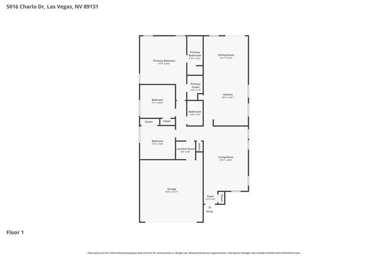 2,080/Mo, 5016 Charlo Dr Las Vegas, NV 89131 Floor Plan View