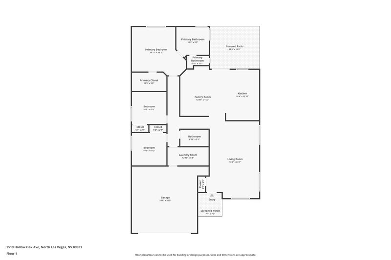 2,095/Mo, 2519 Hollow Oak Ave North Las Vegas, NV 89031 Floor Plan View