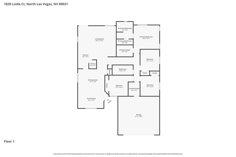 2,240/Mo, 1820 Loida Ct North Las Vegas, NV 89031 Floor Plan View