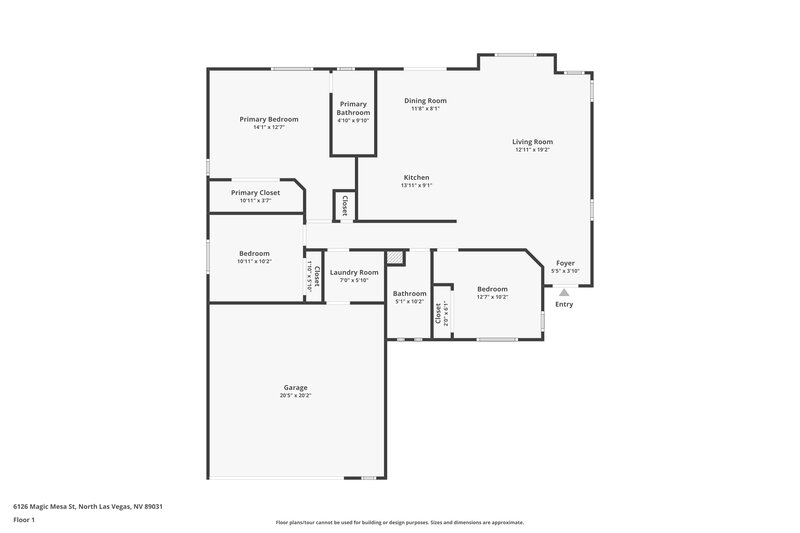 2,050/Mo, 6126 Magic Mesa Street North Las Vegas, NV 89031 Floor Plan View