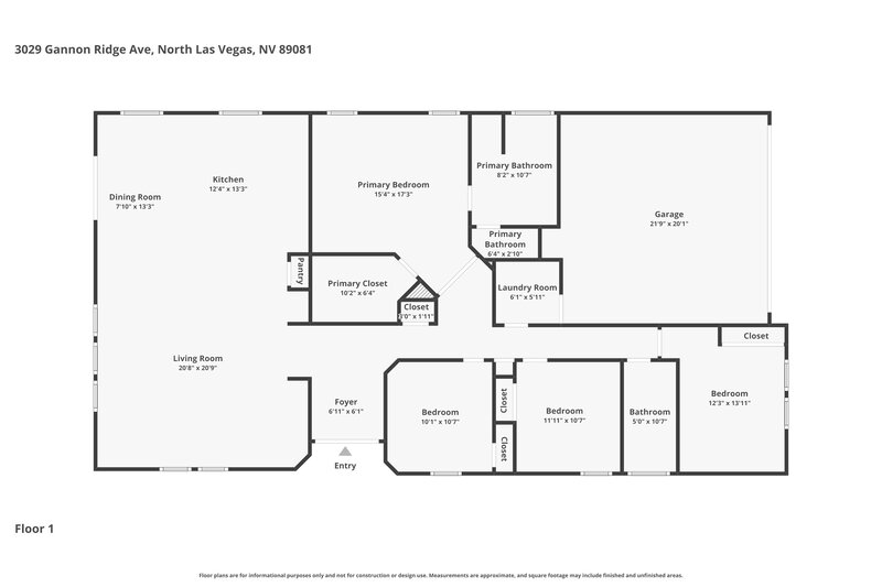 2,375/Mo, 3029 Gannon Ridge Avenue North Las Vegas, NV 89081 Floor Plan View