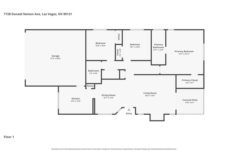1,995/Mo, 7728 Donald Nelson Avenue Las Vegas, NV 89131 Floor Plan View
