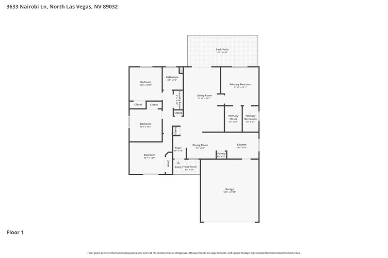 2,105/Mo, 3633 Nairobi Ln North Las Vegas, NV 89032 Floor Plan View