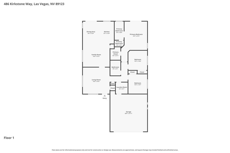 2,130/Mo, 486 Kirkstone Way Las Vegas, NV 89123 Floor Plan View