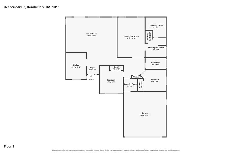 2,110/Mo, 922 Strider Dr Henderson, NV 89015 Floor Plan View