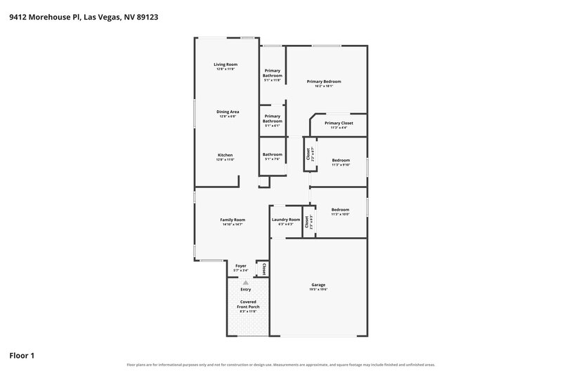 2,095/Mo, 9412 Morehouse Pl Las Vegas, NV 89123 Floor Plan View