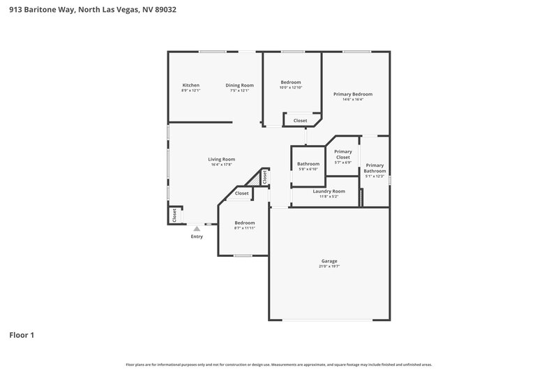 1,935/Mo, 913 Baritone Way North Las Vegas, NV 89032 Floor Plan View