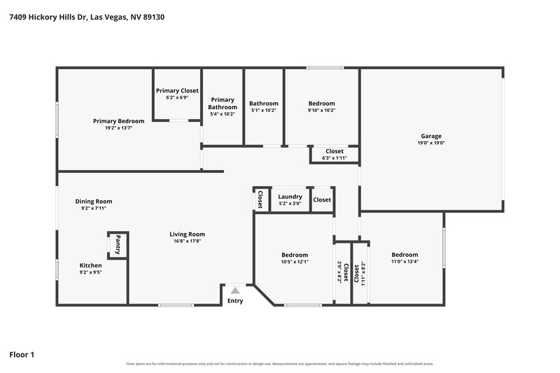 2,155/Mo, 7409 Hickory Hills Dr Las Vegas, NV 89130 Floor Plan View