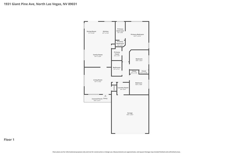 2,040/Mo, 1931 Giant Pine Ave North Las Vegas, NV 89031 Floor Plan View