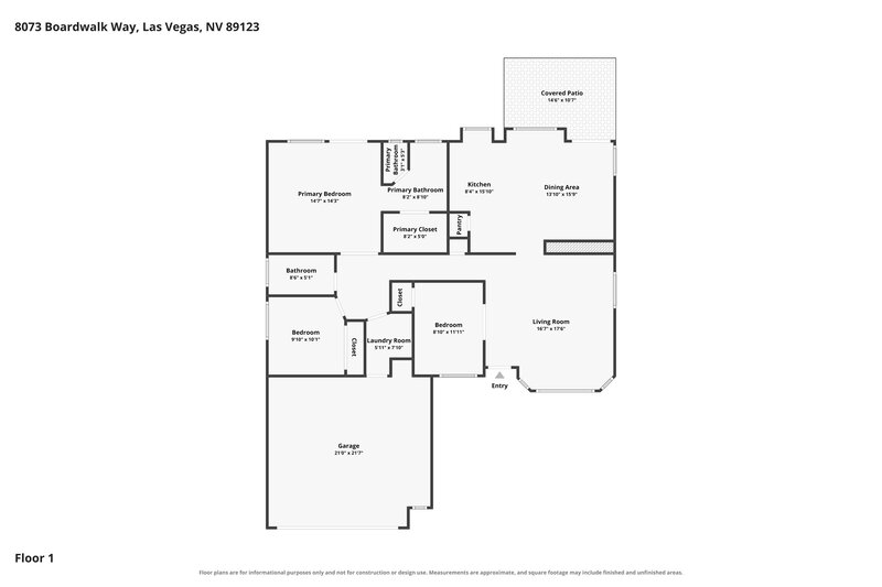 2,200/Mo, 8073 Boardwalk Way Las Vegas, NV 89123 Floor Plan View