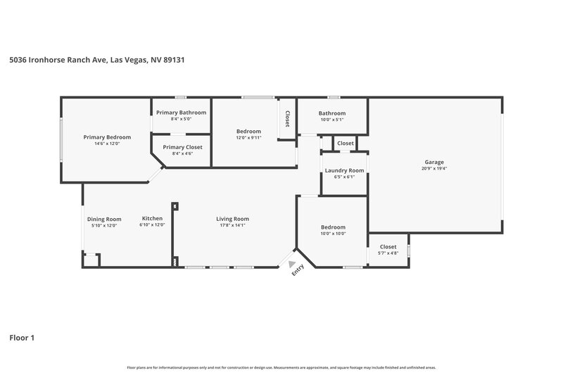 1,990/Mo, 5036 Ironhorse Ranch Ave Las Vegas, NV 89131 Floor Plan View