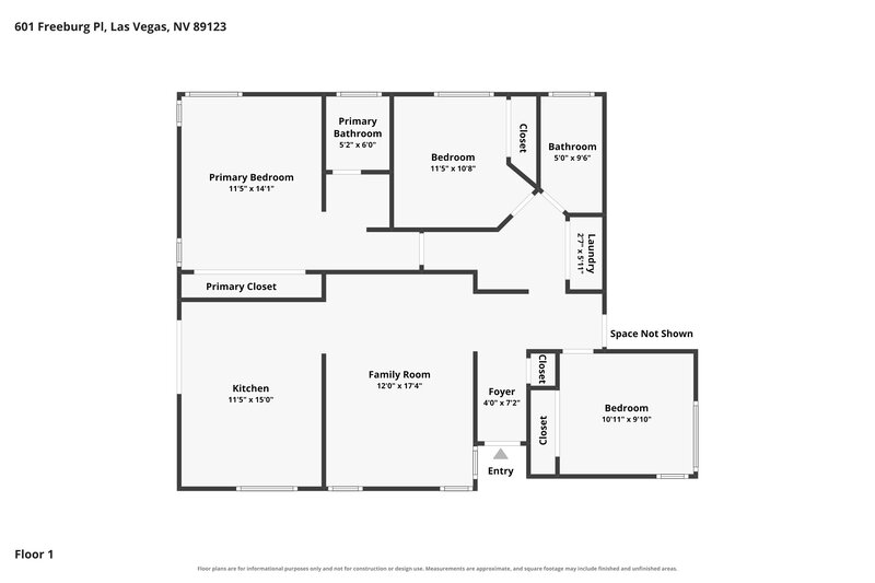 2,125/Mo, 601 Freeburg Pl Las Vegas, NV 89123 Floor Plan View