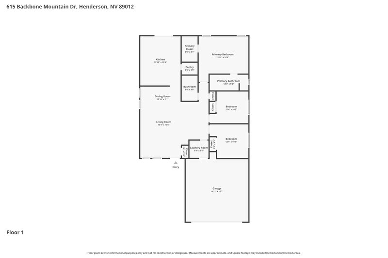 3,120/Mo, 615 Backbone Mountain Dr Henderson, NV 89012 Floor Plan View