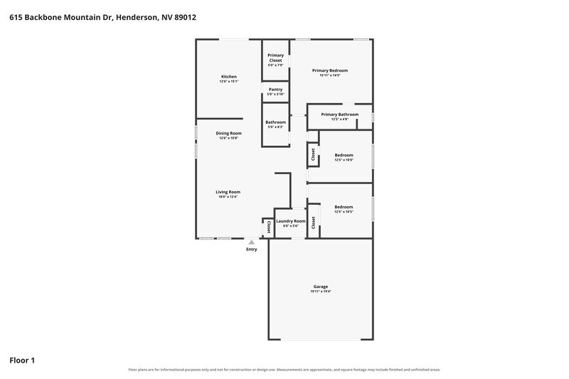 2,070/Mo, 615 Backbone Mountain Dr Henderson, NV 89012 Floor Plan View