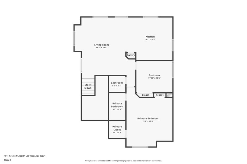 1,900/Mo, 4511 Grotto Ct North Las Vegas, NV 89031 Floor Plan View 2