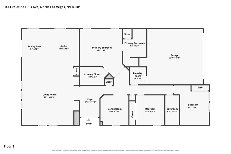 2,130/Mo, 3433 Palatine Hills Ave North Las Vegas, NV 89081 Floor Plan View