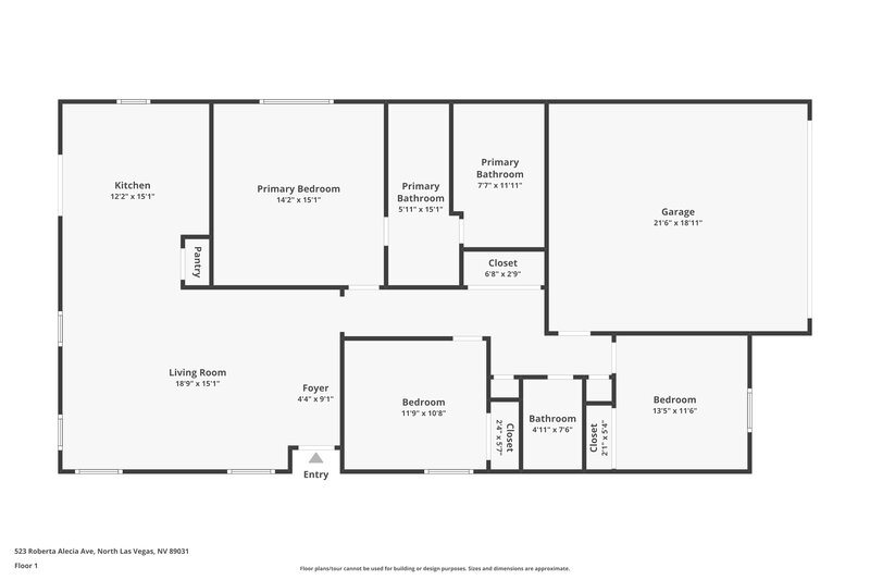 1,855/Mo, 523 Roberta Alecia Avenue North Las Vegas, NV 89031 Floor Plan View