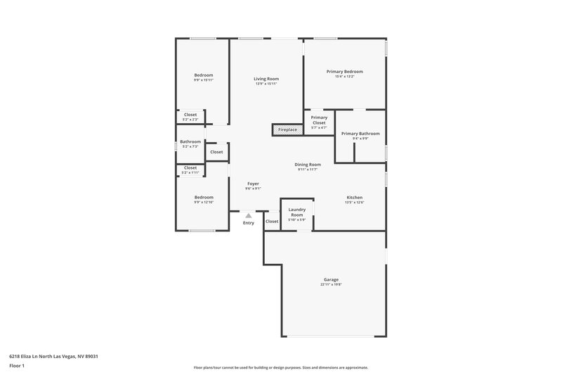 2,090/Mo, 6218 Eliza Ln North Las Vegas, NV 89031 Floor Plan View