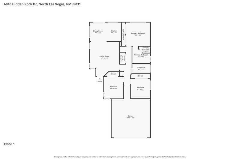 1,960/Mo, 6040 Hidden Rock Dr North Las Vegas, NV 89031 Floor Plan View