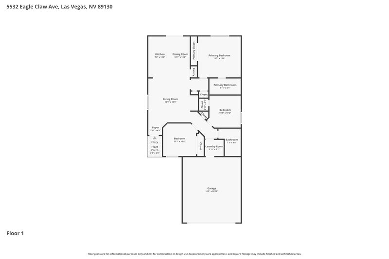 2,015/Mo, 5532 Eagle Claw AVE Las Vegas, NV 89130 Floor Plan View