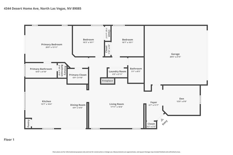 1,945/Mo, 4344 Desert Home Ave North Las Vegas, NV 89085 Floor Plan View