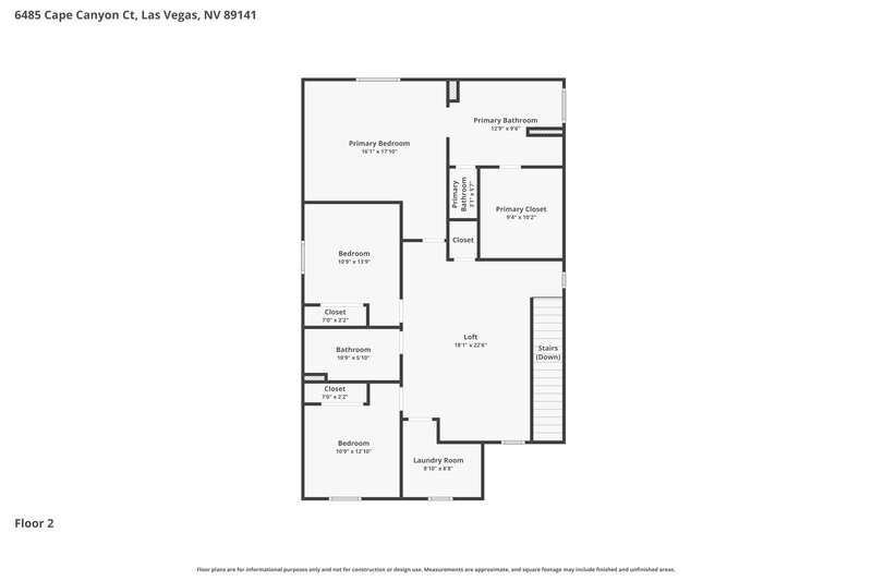 2,575/Mo, 6485 Cape Canyon Ct Las Vegas, NV 89141 Floor Plan View 2