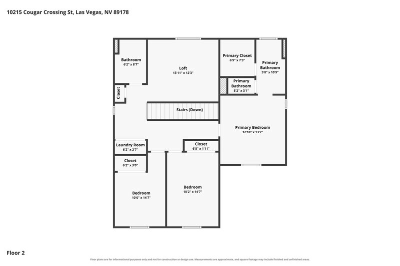 2,070/Mo, 10215 Cougar Crossing St Las Vegas, NV 89178 Floor Plan View 2