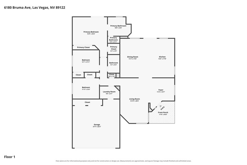 2,360/Mo, 6180 Bruma Ave Las Vegas, NV 89122 Floor Plan View