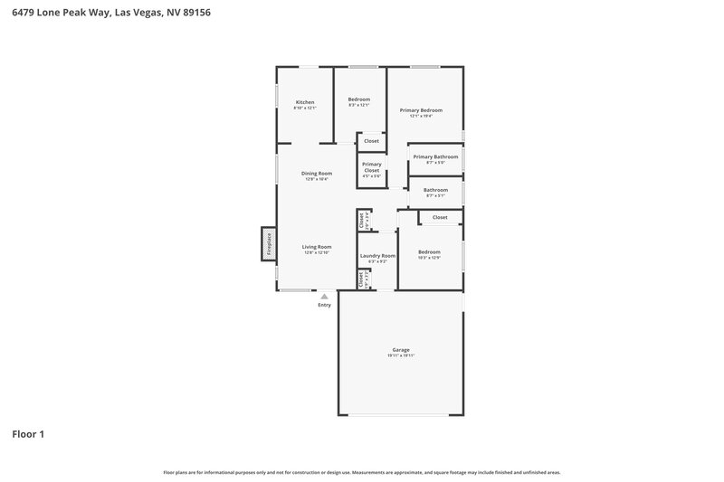 1,885/Mo, 6479 Lone Peak Way Las Vegas, NV 89156 Floor Plan View