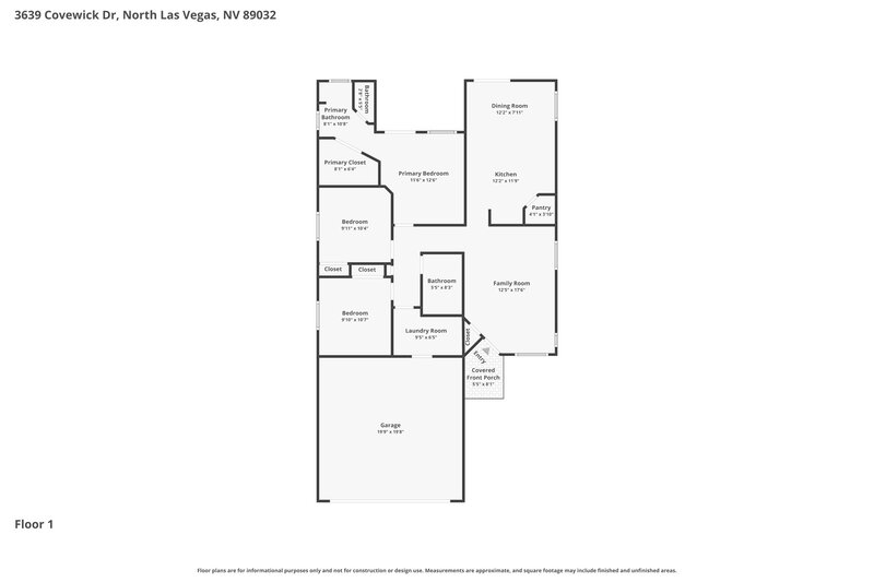 1,955/Mo, 3639 Covewick Dr North Las Vegas, NV 89032 Floor Plan View