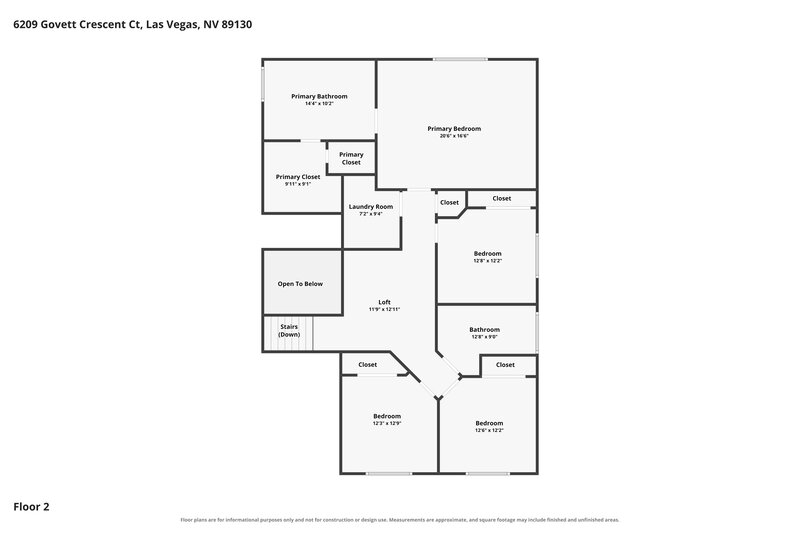 2,115/Mo, 6209 Govett Crescent Ct Las Vegas, NV 89130 Floor Plan View 2