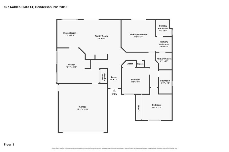 2,150/Mo, 827 Golden Plata Ct Henderson, NV 89015 Floor Plan View