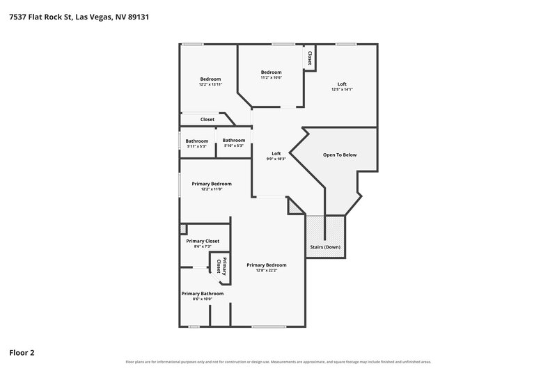 2,300/Mo, 7537 Flat Rock St Las Vegas, NV 89131 Floor Plan View 2