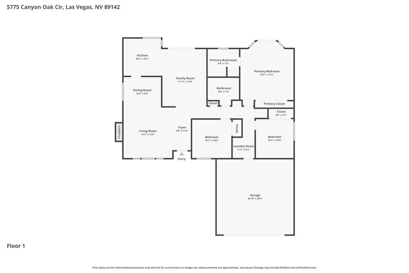 2,225/Mo, 5775 Canyon Oak Cir Las Vegas, NV 89142 Floor Plan View