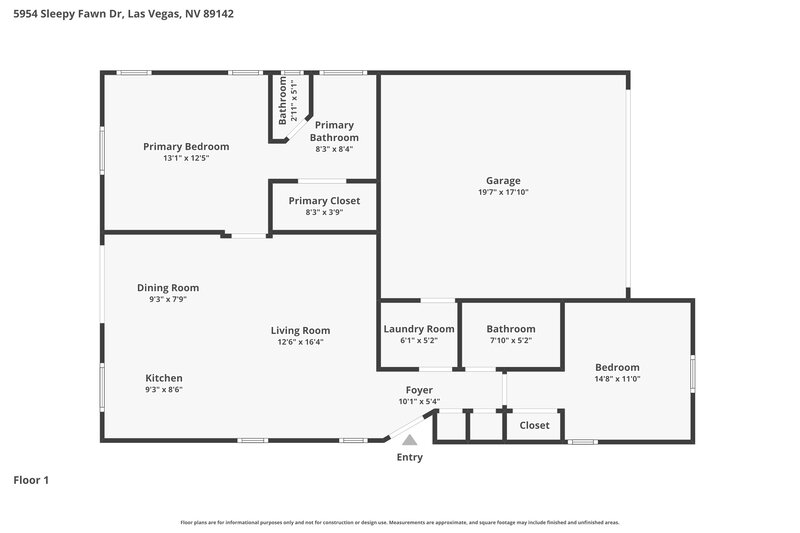 1,810/Mo, 5954 Sleepy Fawn Dr Las Vegas, NV 89142 Floor Plan View