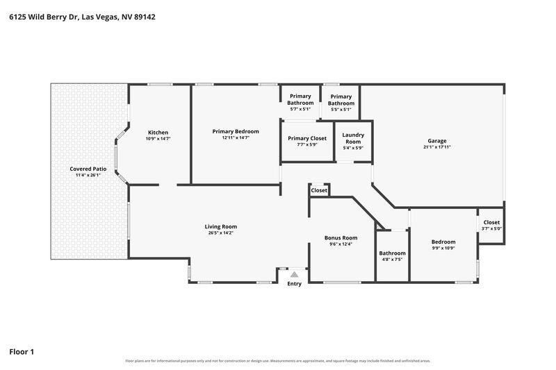 1,765/Mo, 6125 Wild Berry Dr Las Vegas, NV 89142 Floor Plan View