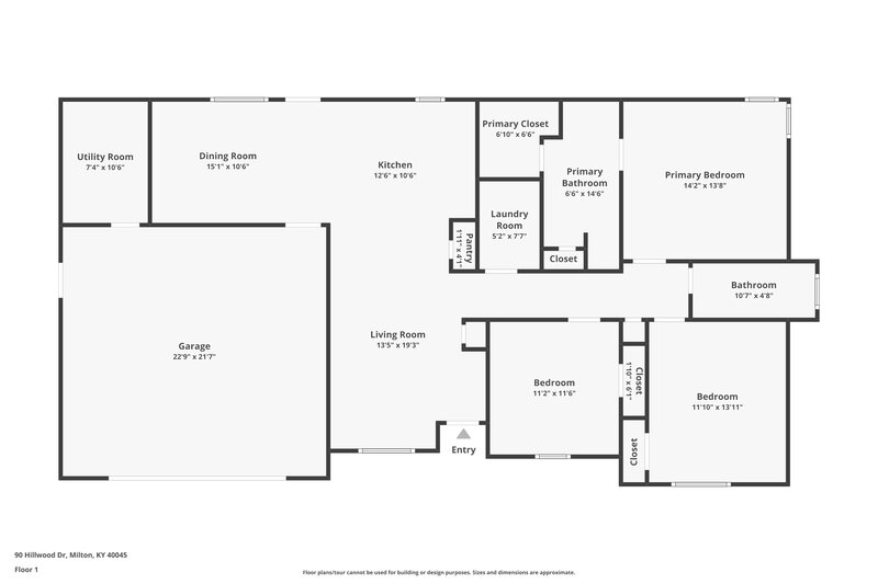 1,505/Mo, 90 Hillwood Dr Milton, KY 40045 Floor Plan View