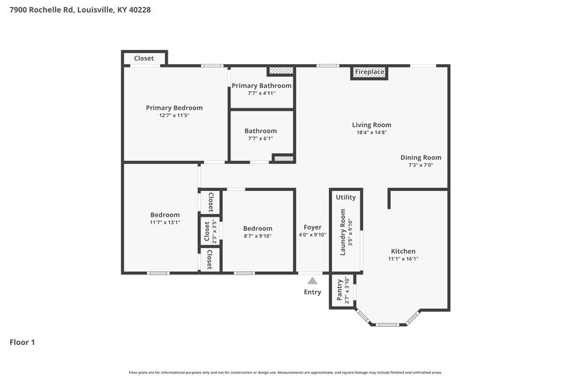 1,770/Mo, 7900 Rochelle Rd Louisville, KY 40228 Floor Plan View