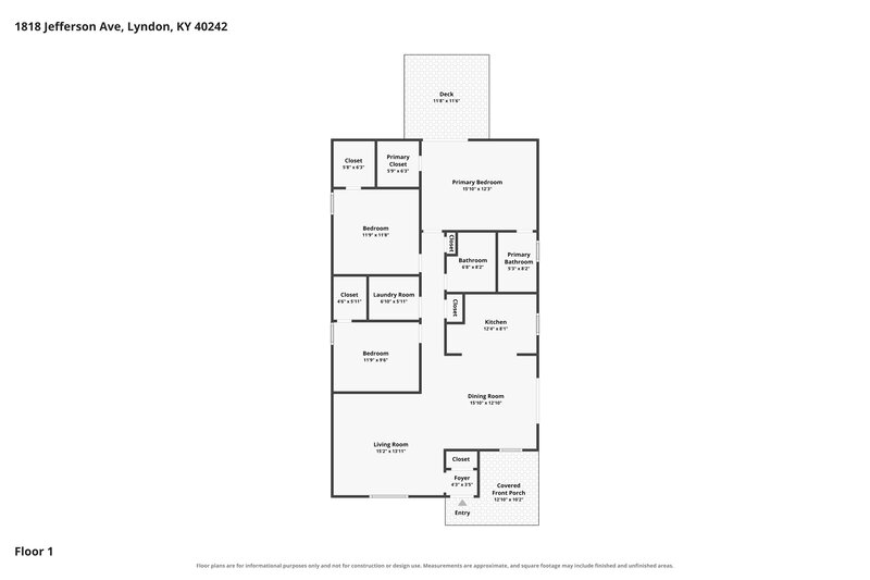 1,845/Mo, 1818 Jefferson Ave Louisville, KY 40242 Floor Plan View