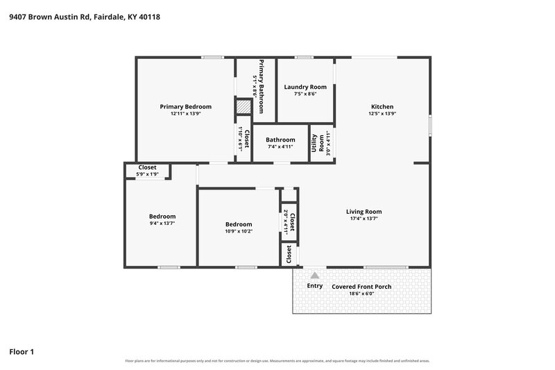 1,655/Mo, 9407 Brown Austin Rd Fairdale, KY 40118 Floor Plan View