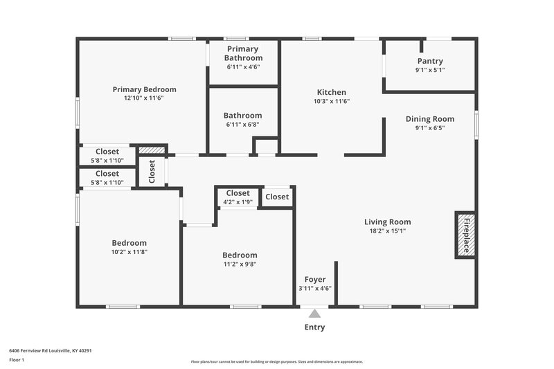 1,600/Mo, 6406 Fernview Rd Louisville, KY 40291 Floor Plan View