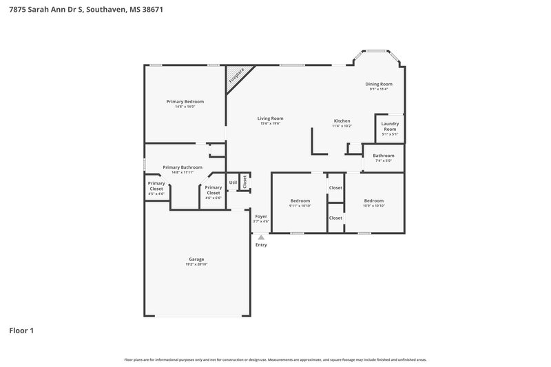 1,790/Mo, 7875 Sarah Ann Dr S Southaven, MS 38671 Floor Plan View