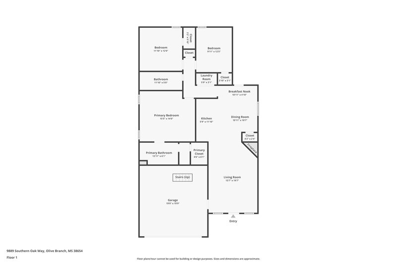 1,875/Mo, 9889 Southern Oak Way Olive Branch, MS 38654 Floor Plan View