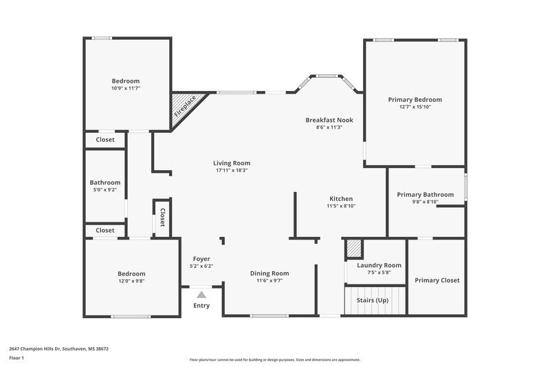 2,400/Mo, 2647 Champion Hills Dr Southaven, MS 38672 Floor Plan View