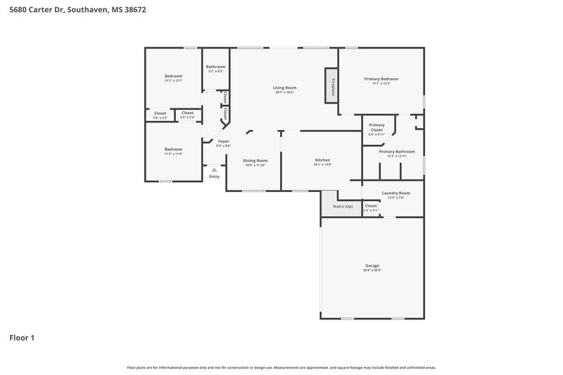 2,200/Mo, 5680 Carter Dr Southaven, MS 38672 Floor Plan View