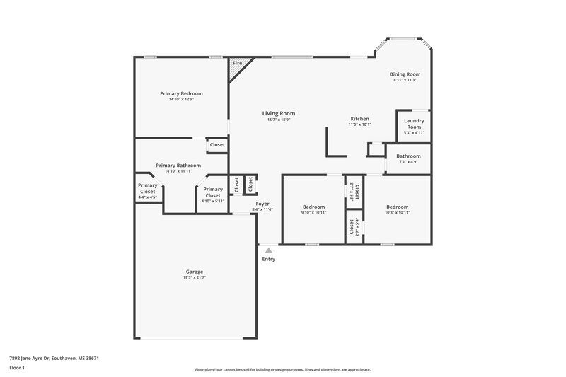 1,660/Mo, 7892 Jane Ayre Dr Southaven, MS 38671 Floor Plan View